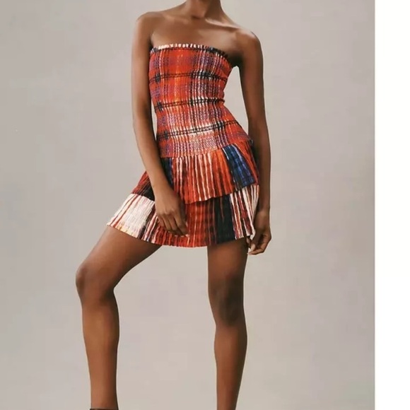 Anthropologie Plenty Strapless Tiered Mini Size XL Red Ikat - Picture 15 of 15